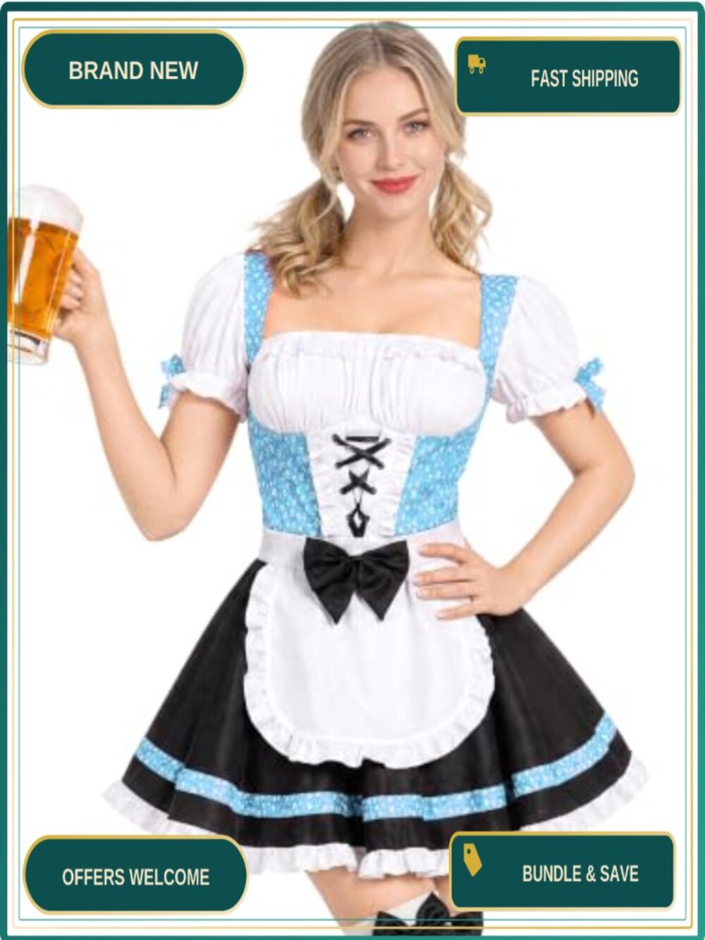 Oktoberfest Dirndl Dress & Stockings Costume Set 100% Polyester